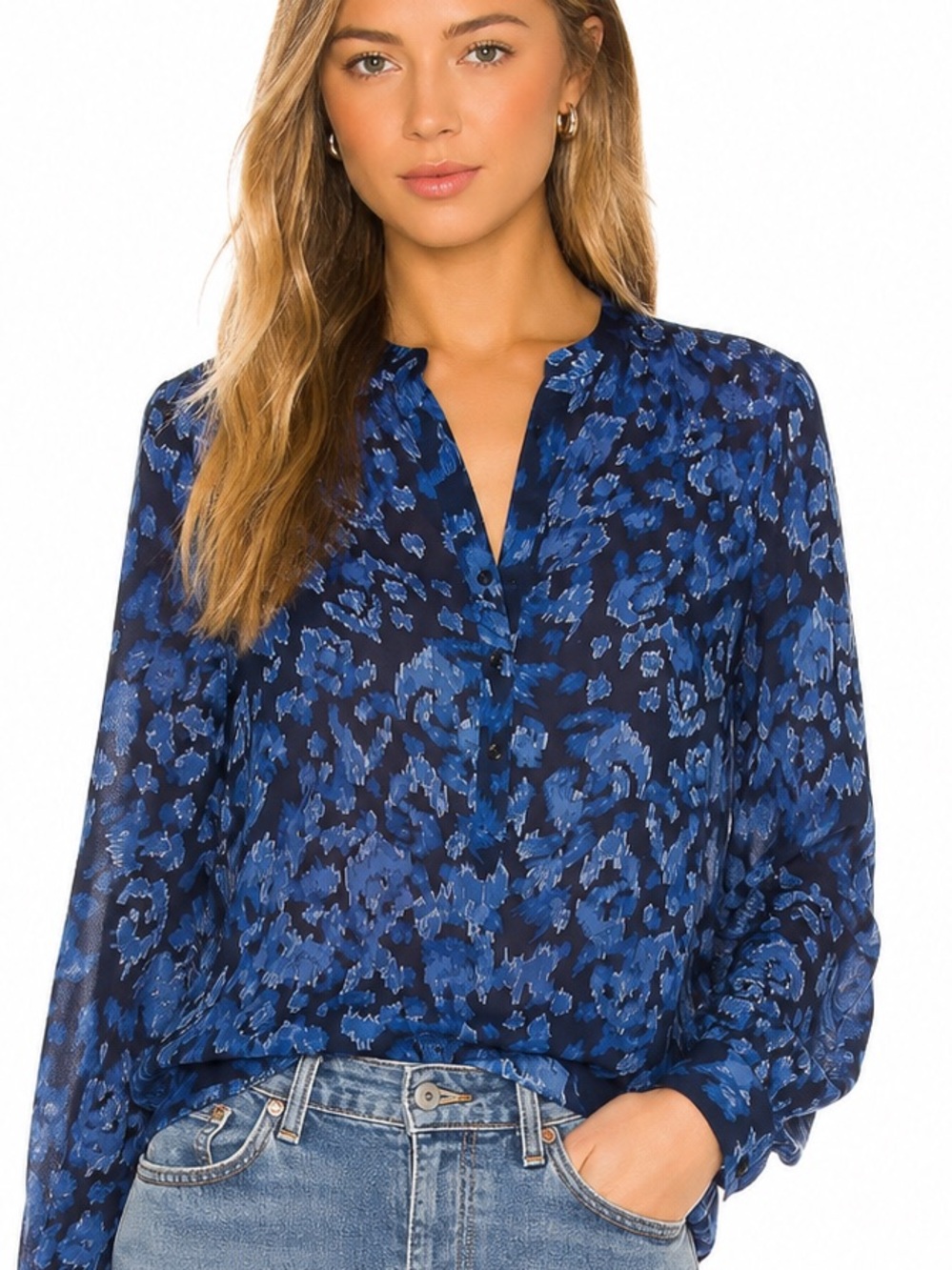 Banana Republic silk Navy and Blue Floral Blouse top size 8 medium